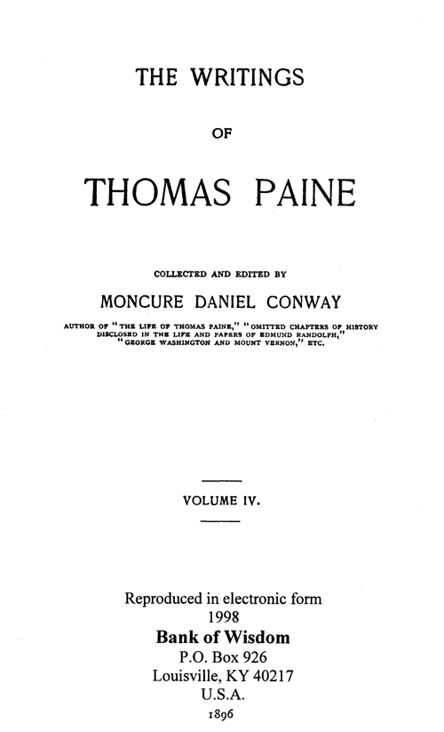 (image for) The Writings of Thomas Paine, Vol. 4 of 4 Vols.